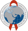 A logo with a globe and red ribbons

Description automatically generated